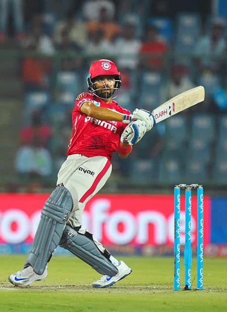 Kings XI Punjab batsman Manan Vohra plays a shot during their IPL match against Delhi Daredevils at Feroz Shah Kotla Stadium in New Delhi.