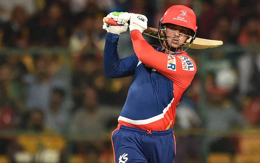 Quinton De Cock of Delhi Daredevils plays a shot against Royal Challengers Bangalore during Indian Premier League (IPL) 2016 T20 match in Bengaluru.