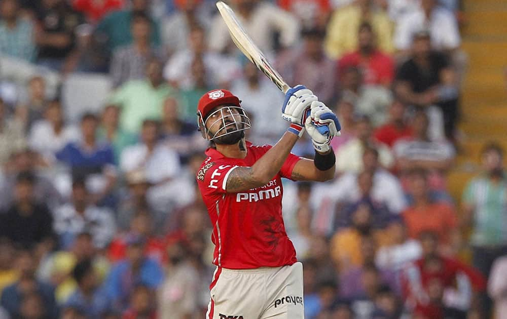 Murali Vijay of Kings XI Punjab plays a shot against Rising Pune Supergiants during Indian Premier League (IPL) 2016 T20 match in Mohali.