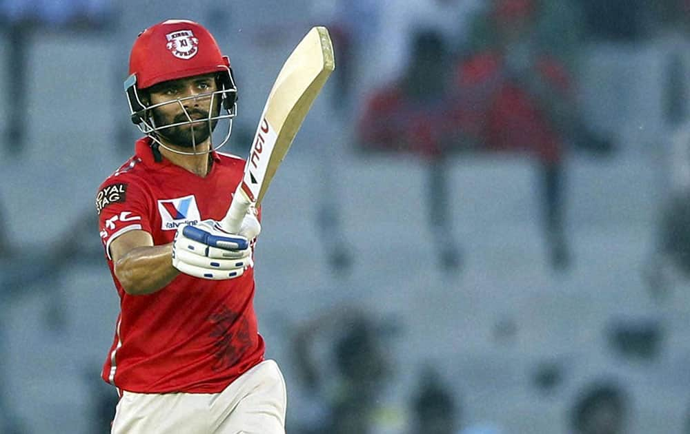 Manan Vohra of Kings XI Punjab celebrates his fifty against Rising Pune Supergiants during Indian Premier League (IPL) 2016 T20 match in Mohali.