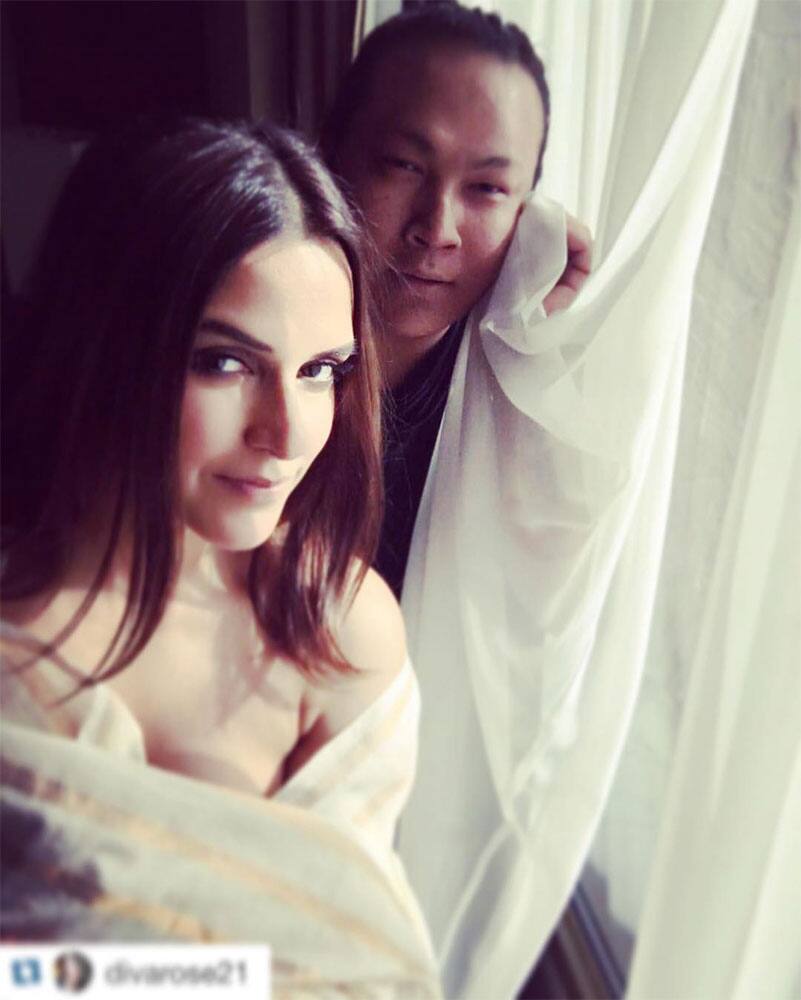 Neha Dhupia ‏:- #Repost divarose21 with repostapp. ・・・ #hotness ALERT !!!! Dressed up in drapes ... I… -instagram