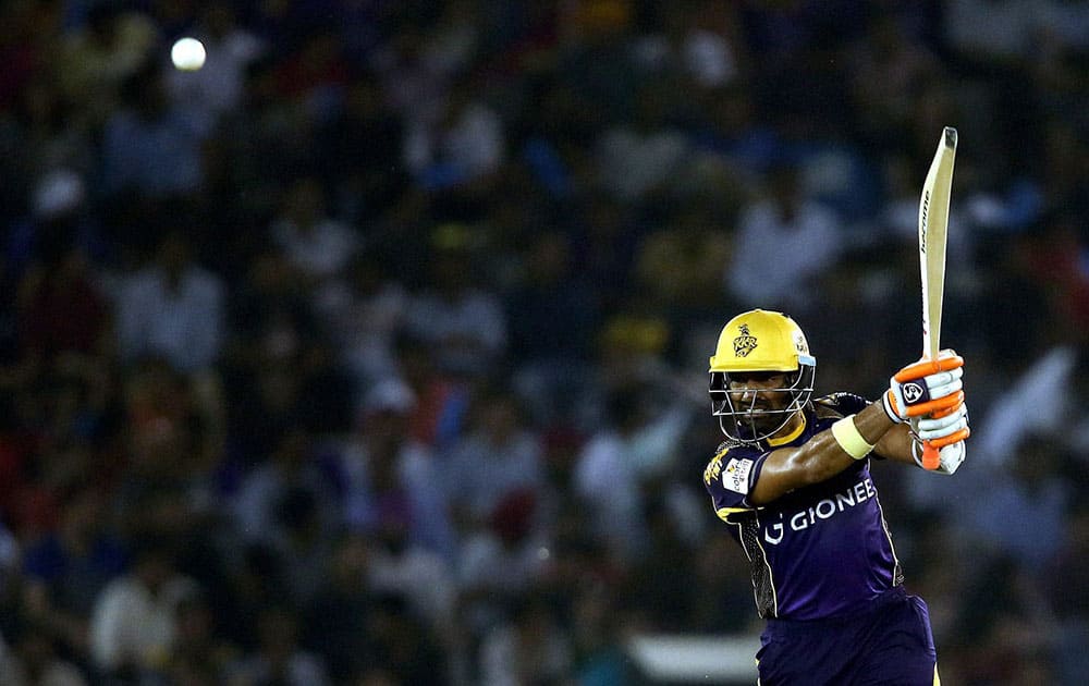 Kolkata Knight Riders batsman Robin Uthappa plays a shot against Kings XI Punjab during the Indian Premier League (IPL) 2016 T20 match , in Mohali.