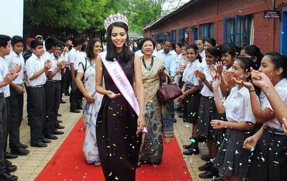 Femina Miss India 2016 Priyadarshini Chatterjee visits her alma mater, Maria Public School in Guwahati.