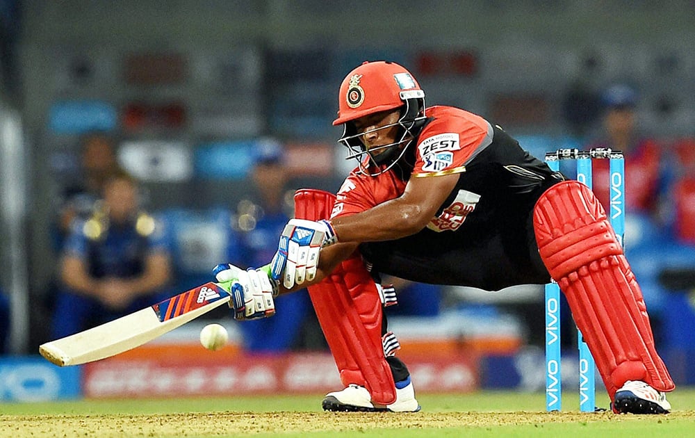 Royal Challengers Bangalores Sarfaraz Khan in action during the IPL match against Mumbai Indians in Mumbai.