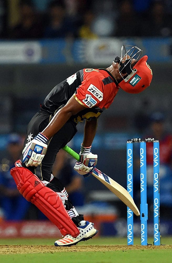 Royal Challengers Bangalores Sarfaraz Khan in action during the IPL match against Mumbai Indians in Mumbai.