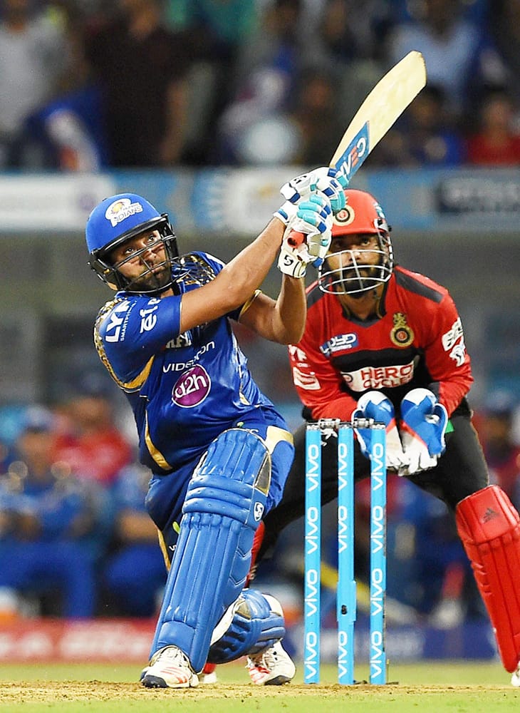 Mumbai Indians player Rohit Sharma in action during the IPL match against Royal Challengers Bangalore in Mumbai.