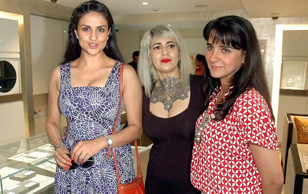 Bollywood actors Gul Panag, Shruti Seth and Hair Stylist Sapna Bhavnani at an event in Mumbai.