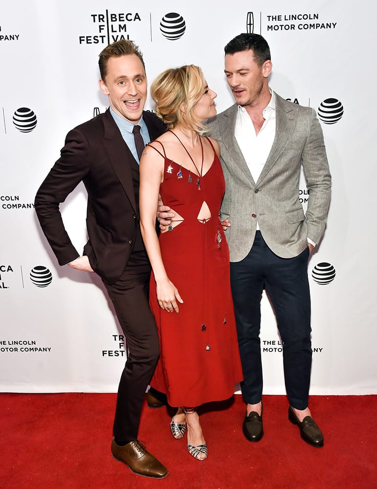 Actors Tom Hiddleston, from left, Sienna Miller and Luke Evans attend the premiere for 