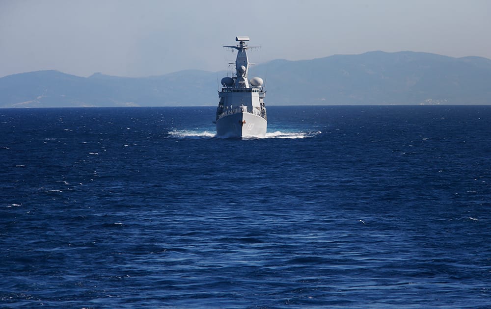 NATO Netherlands' Navy NLMS Van Amstel frigate patrols the Aegean Sea, off the Turkish coast.