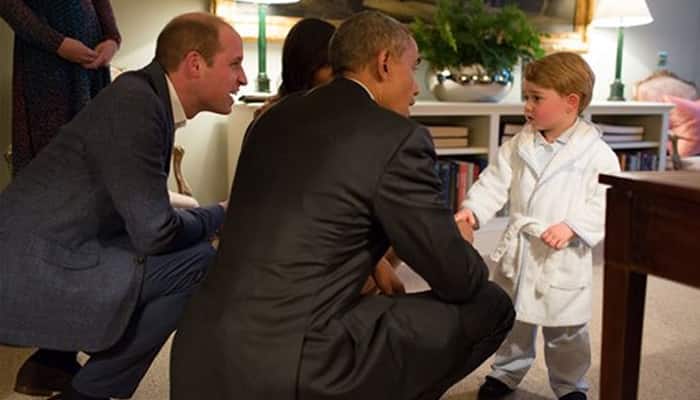 This is adorable! Prince George greets US President Barack Obama in pyjamas – Pics