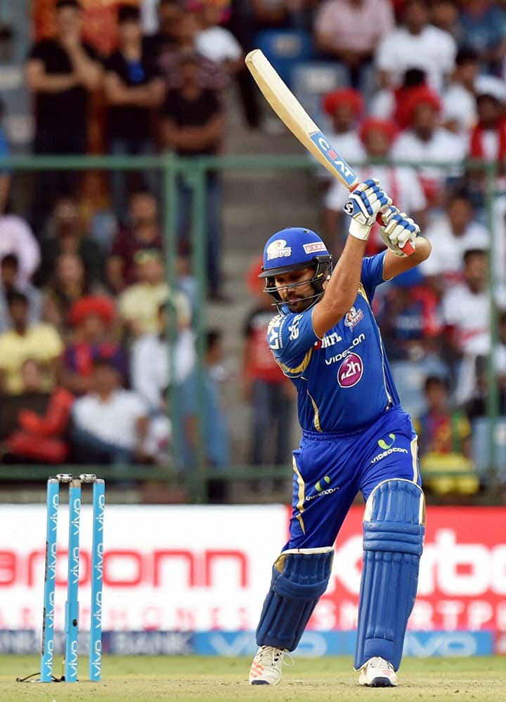 Mumbai Indians Rohit Sharma in action against Delhi Daredevils during their IPL T20 match in New Delhi.