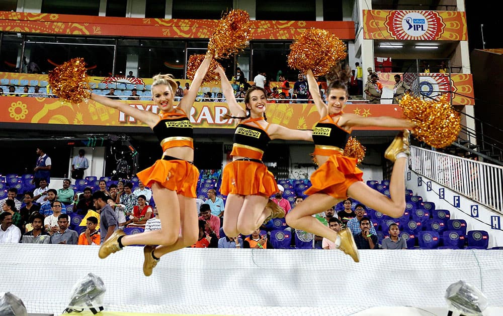 Sunrisers Hyderabad cheerleaders during during an IPL T-20 match in Hyderabad.