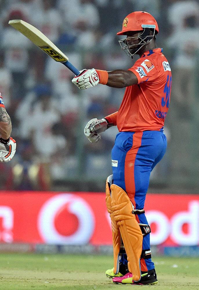 Gujarat Lions batsman D R Smith celebrates his half century during an IPL T20 match between Delhi Daredevils v Gujarat Lions at Ferozshah Kotla in New Delhi.