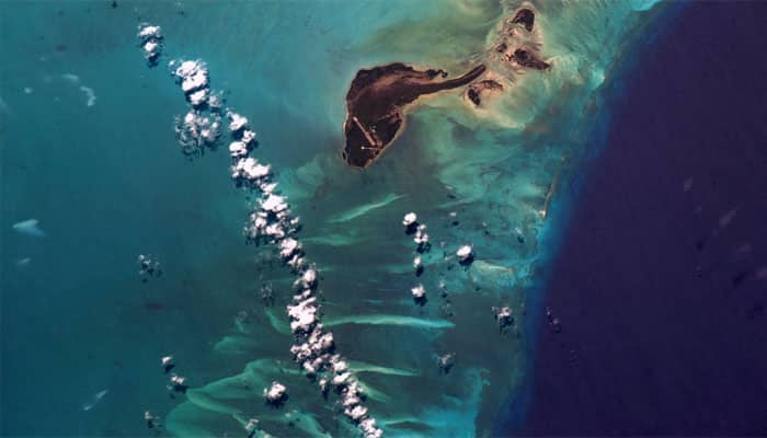 View from space: Bahamas reef looks like a watercolor painting!