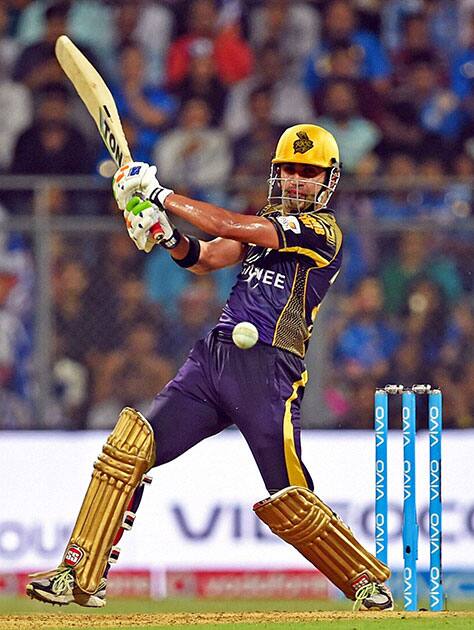 Kolkata Knight riders batsman Gautam Gambhir plays a shot during a IPL match played against Mumbai Indians in Mumbai.