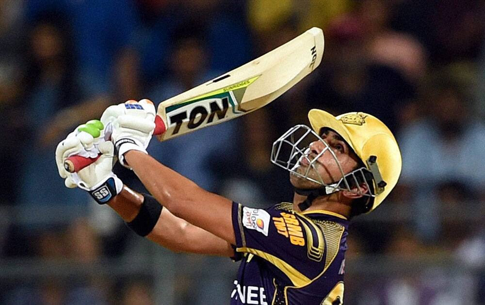 Kolkata Knight Riders batsman Gautam Gambhir plays a shot during the IPL match against Mumbai Indians in Mumbai.