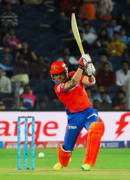 Gujarat Lions s BB McCullum plays a shot against Rising Pune Supergiants during an IPL match in Pune.