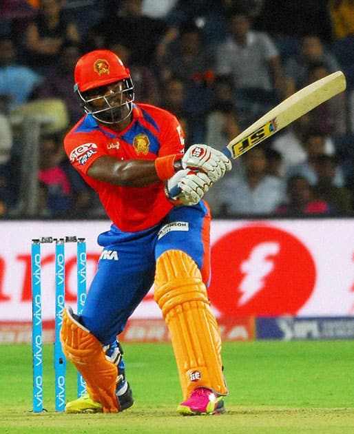 Gujarat Lions batsman D R Smith plays a shot against Rising Pune Supergiants during an IPL match in Pune.