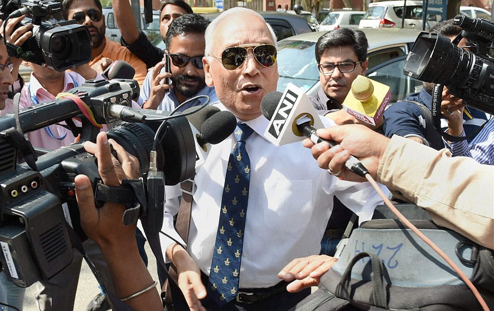 Former Air Chief Marshal S.P. Tyagi arriving at the CBI headquarters in New Delhi on Monday,in connection with alleged corruption in the 3,600 crore AgustaWestland choppers deal.