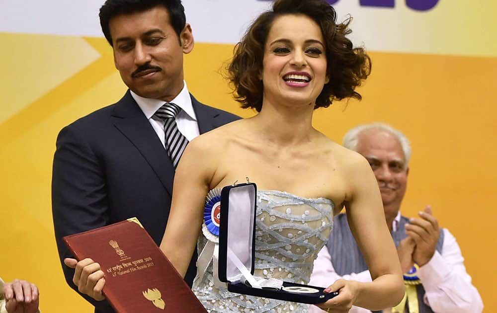 Actress Kangana Ranaut after receiving the Best Actress award at the 63rd National Film Awards 2015 function in New Delhi.