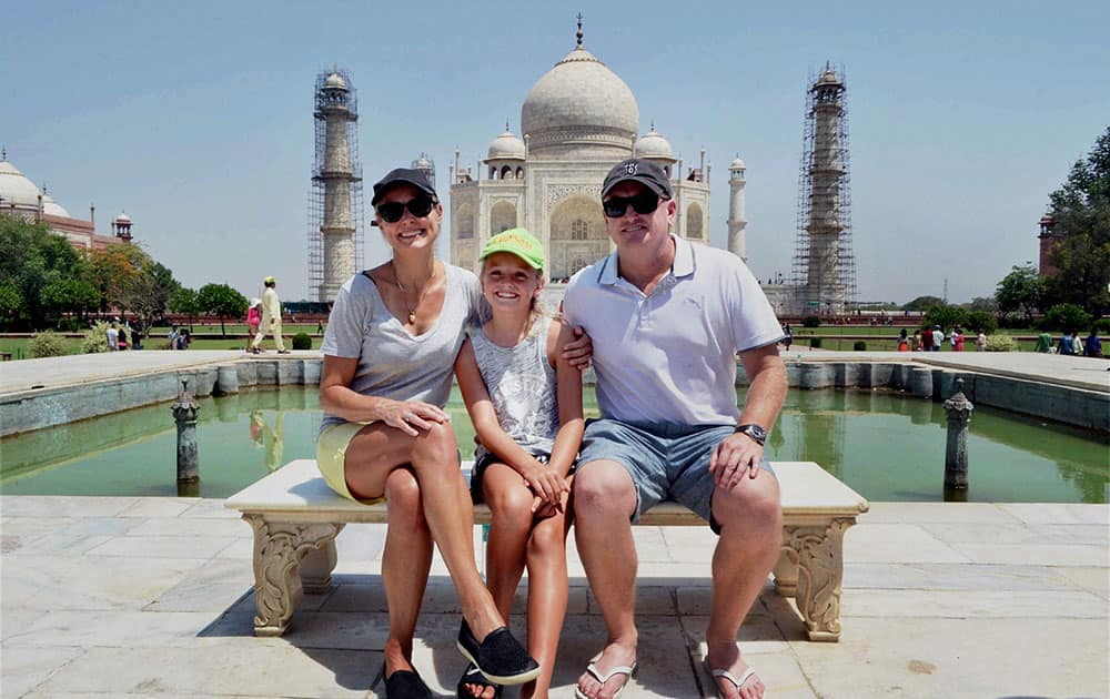 Former New Zealand player Scott Styris along with family visit Taj Mahal in Agra.