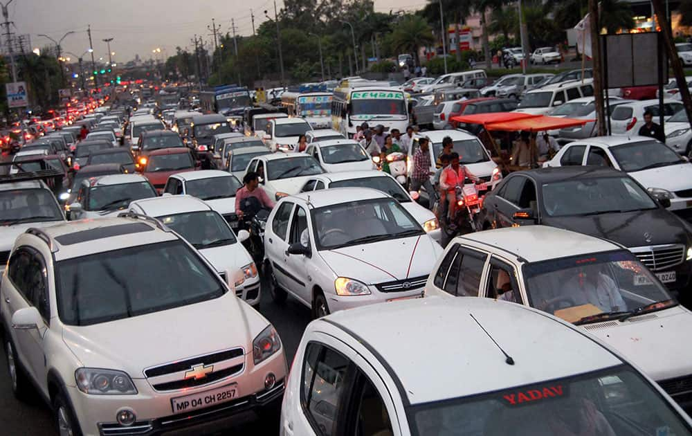 Traffic jam at MP Nagar after rains in Bhopal.