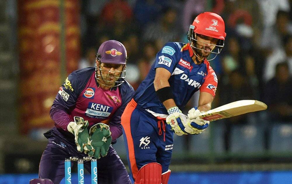 Delhi Daredevils player J P Duminy plays a shot during IPL match against Rising Pune Supergiants at Ferozshah Kotla in New Delhi.