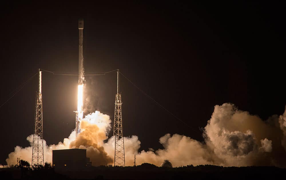 SpaceX’s Falcon 9 rocket launches the JCSAT-14 communications satellite at Cape Canaveral, Fla, early Friday, May 6, 2016.