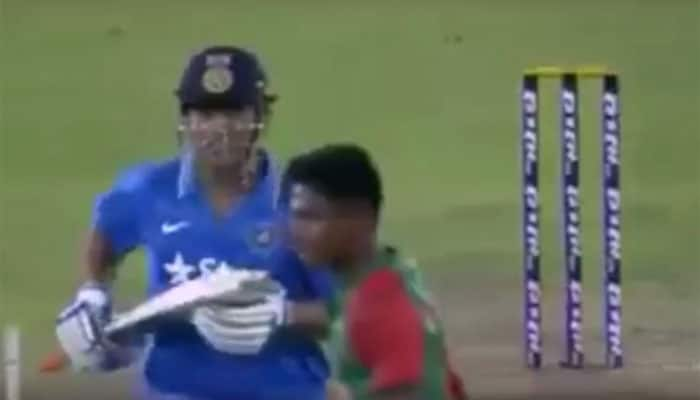 WATCH: Mustafizur Rahman tries to come in MS Dhoni&#039;s way...see what happened next!