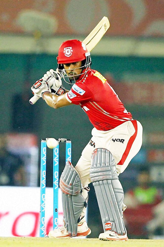 Kings XI Punjabs Wriddhiman Saha plays a shot during IPL match between the Kings XI Punjab and the Delhi Daredevils in Mohali.