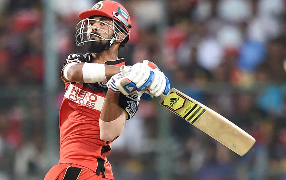 Royal Challengers Bangalores K L Rahul plays a shot during the IPL T20 match against Rising Pune Supergiants in Bengaluru.