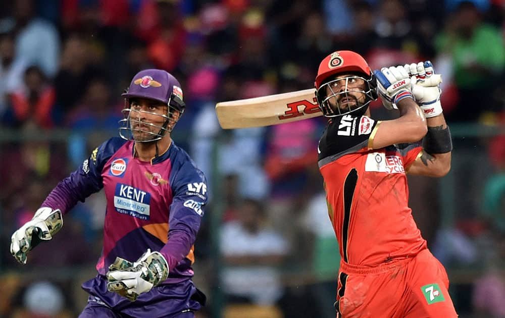 Royal Challengers Bangalores Virat Kohli plays a shot during the IPL T20 match against Rising Pune Supergiants in Bengaluru.