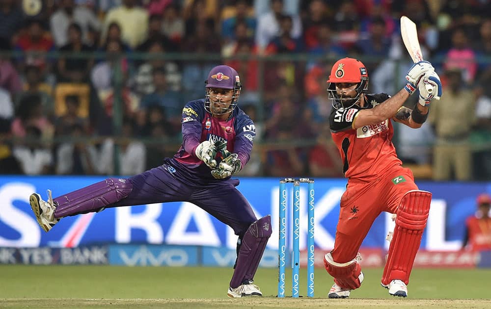 Royal Challengers Bangalores Virat Kohli plays a shot during the IPL T20 match against Rising Pune Supergiants in Bengaluru.