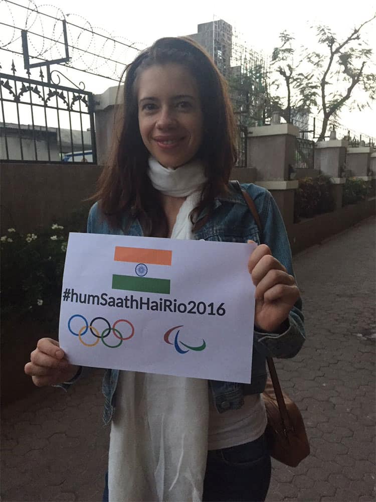 Kalki Koechlin ‏:- #humSaathHaiRio2016 supporting Indians at Olympics. Wishing golds and good sportsmanship.-twitter