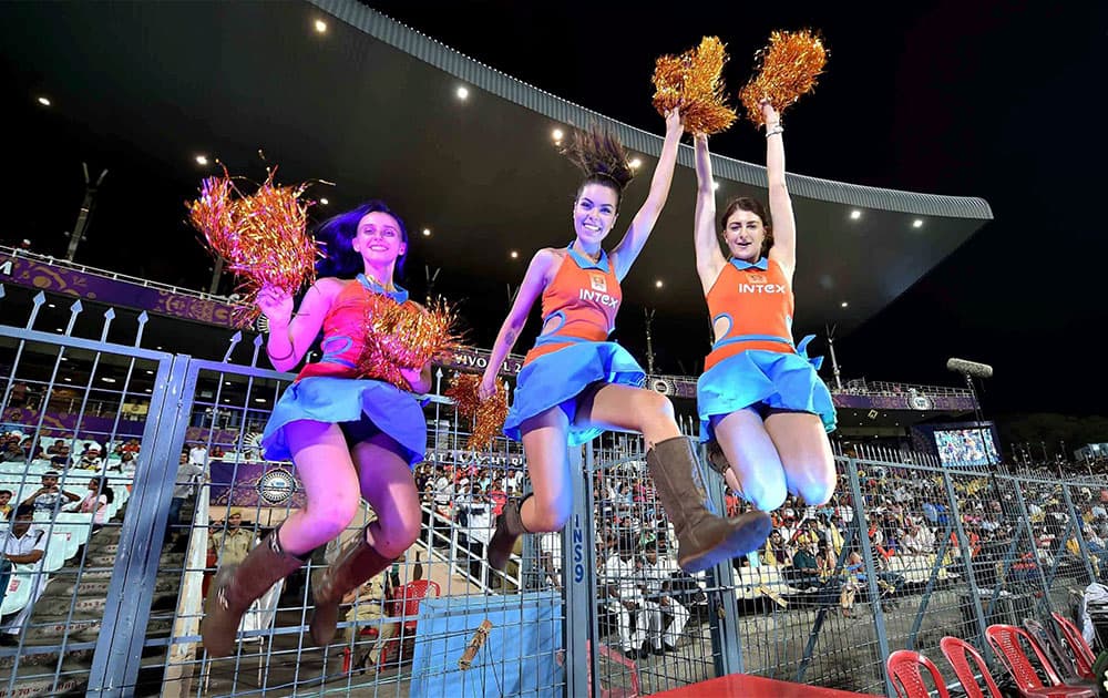 KKR cheerleaders during an IPL T-20 match aganist Gujarat Lions at Eden Garden in Kolkata.