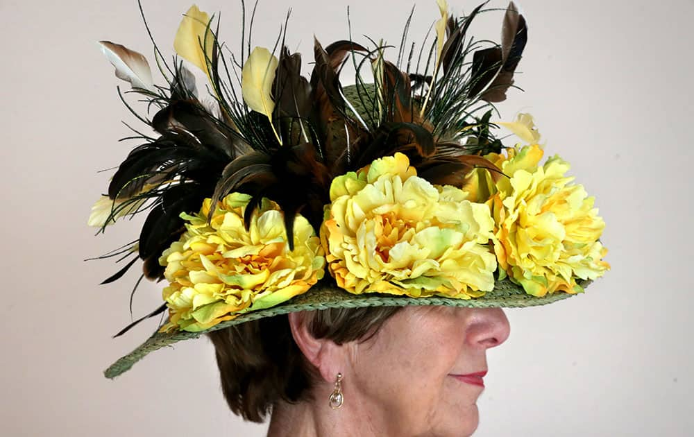 Gail Kercheval of Winchester, Va. attends a Kentucky Derby hat party hosted by the Alpha Omega 2060 Chapter of Epsilon Sigma Alpha International in Winchester, Va.