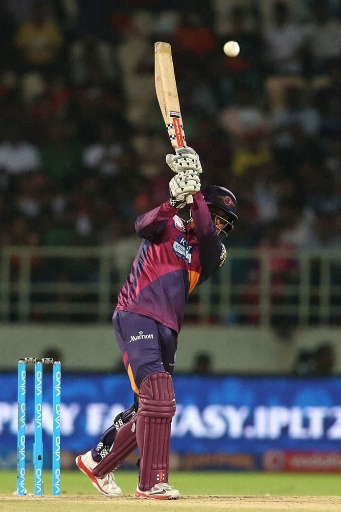 Usman Khawaja of Rising Pune Supergiants plays a shot during an IPL 2016 against Sunrisers Hyderabad at ACA-VDCA Stadium in Visakhapatnam.