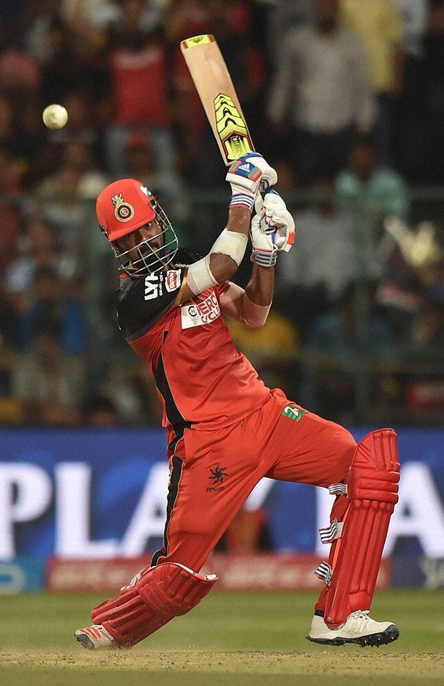 Royal Challengers Bangalore K L Rahul plays a shot during IPL 2016 match against Mumbai Indians at Chinnaswamy stadium in Bengaluru.