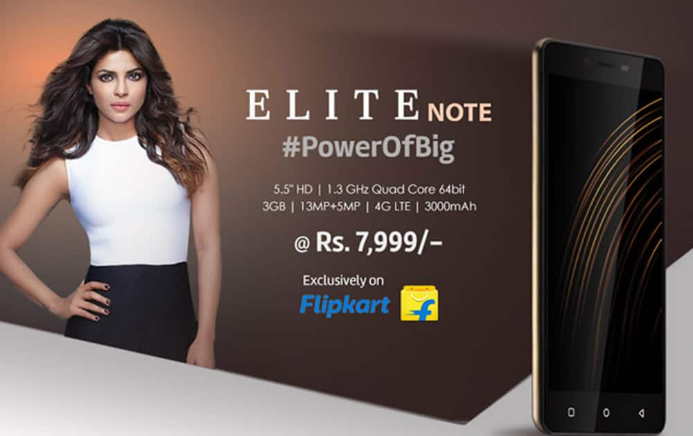 Swipe Elite Note priced at Rs 7,999. Comes with 5.5 inch HD IPS display, 13 MP rear sony camera, 1.2 Ghz 64 bit quadcore processor coupled with 3 GB RAM.