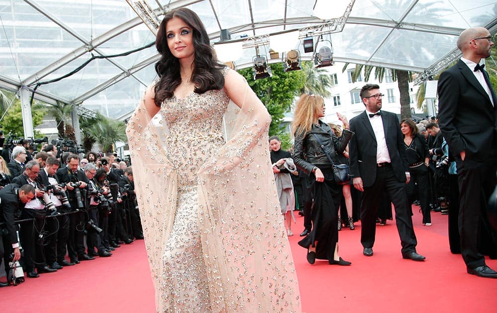 Actress Aishwarya Rai Bachchan poses for photographers upon arrival at the screening of the film Ma Loute (Slack Bay) at the 69th international film festival, Cannes, southern France.