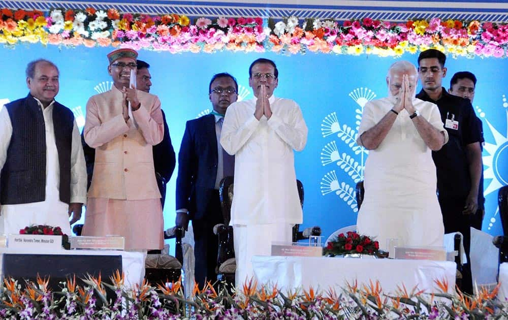 Prime Minister Narendra Modi and President of Sri Lanka Maithripala Sirisena at International Vichar Maha Kumbh during Simhastha Maha Kumbh Mela, in Ujjain.