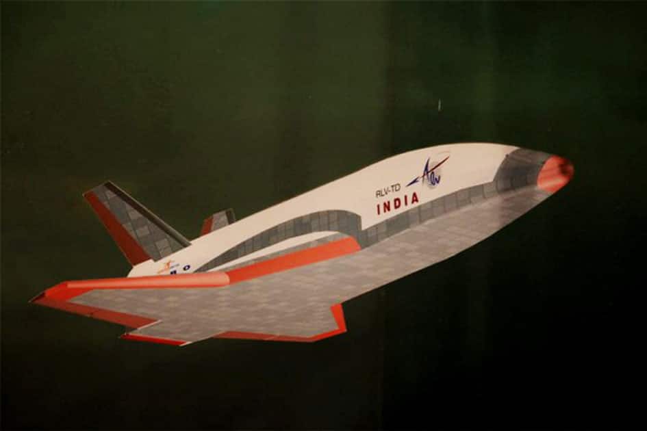 An artist’s impression of the India’s Swadeshi Space Shuttle, which is read to fly. The shuttle is being given finishing touches at Sriharikota.