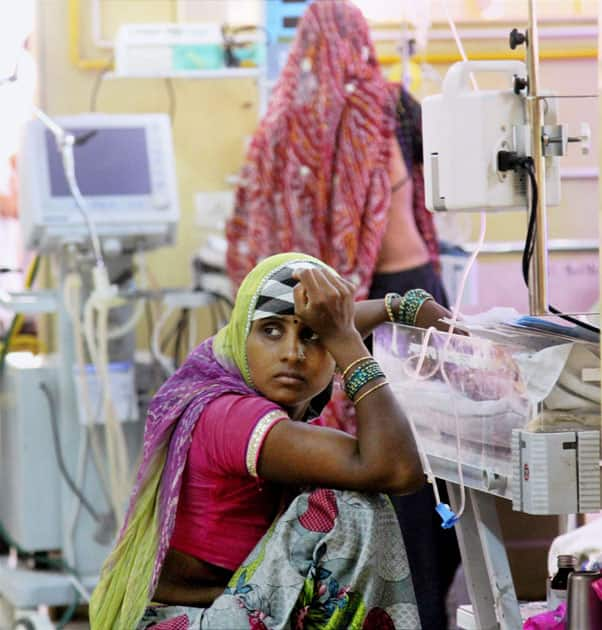 Women at Childrens Ward of Jawahar Lal Nehru Hospital in Ajmer. 5 new born babies have died at the hospital in the past 24 hours.