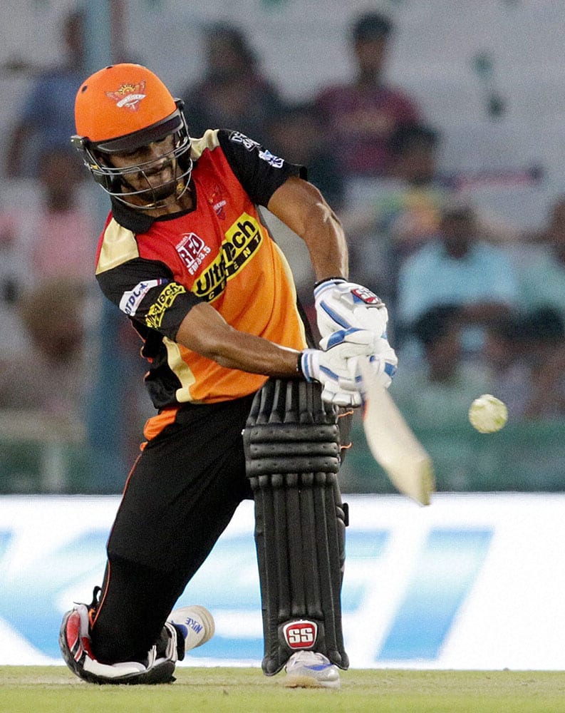 Deepak Hooda of Sunrisers Hyderabad plays a shot during an IPL 2016 matcha against Kings XI Punjab in Mohali.