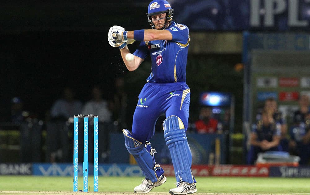 Mumbai Indians Martin Guptill plays a shot during IPL 2016 match against Delhi Daredevils in Visakhapatnam.