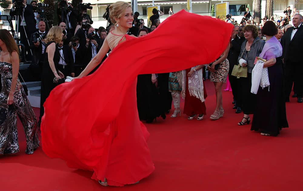 Model Petra Nemcova poses for photographers upon arrival at the screening of the film Mal De Pierres at the 69th international film festival, Cannes, southern France.