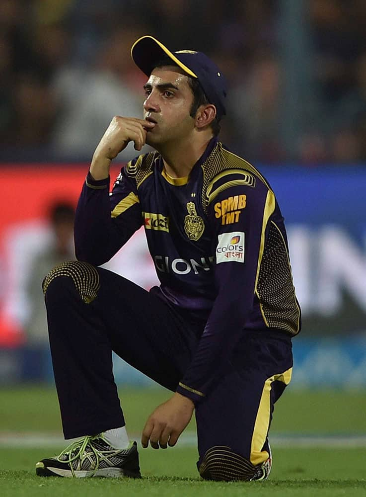 KKR captain Gautam Gambhir reacts during an IPL match against RCB at Eden Garden in Kolkata.