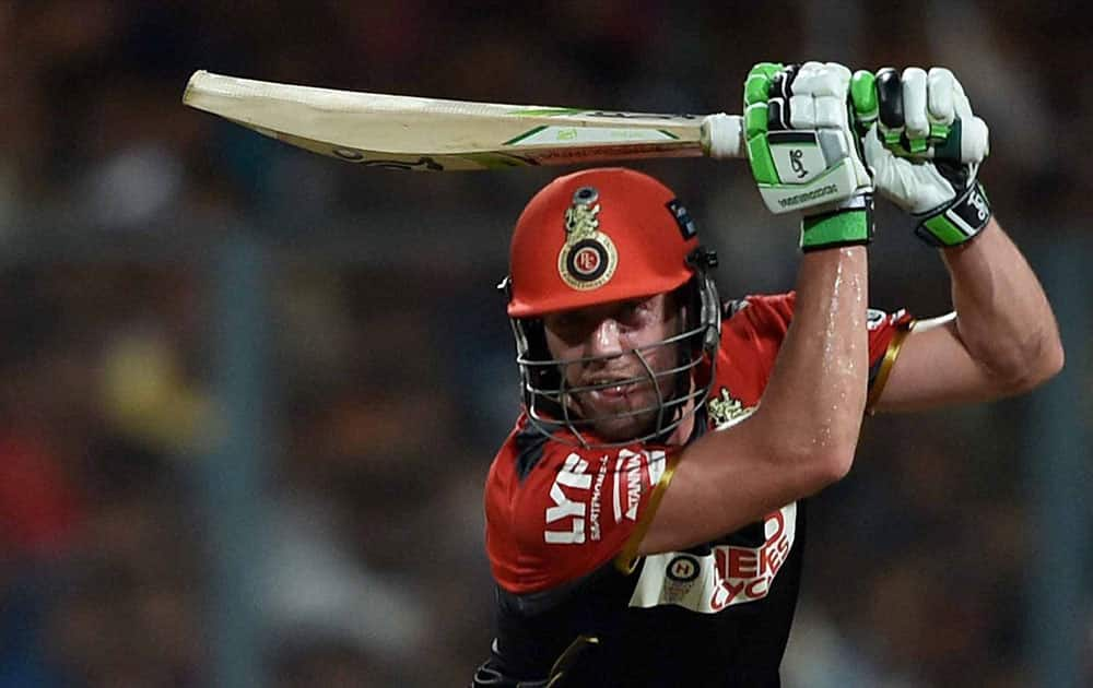 RCB batsman batsman AB de Velliers plays a shot during an IPL match against KKR at Eden Garden in Kolkata.