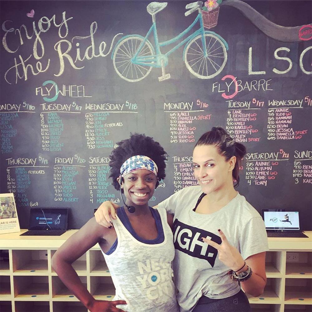 Neha Dhupia ‏@NehaDhupia  :- When u walk into a @flywheel class in #nyc n u find nowani_nevercoast kicking ur ass on the bike… -instagram