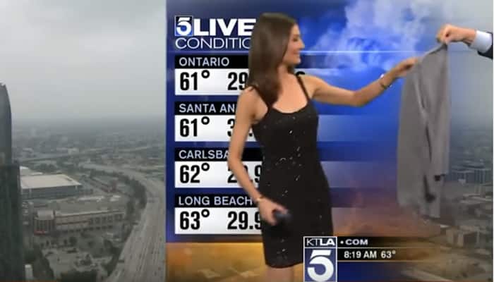 WATCH: Weather news anchor forced to cover up on live TV because her dress was too revealing?